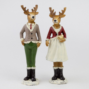 Сувенир Олень мальчик/девочка (полирезин), H15,5x4,5x3,5см, в асс.,  коричневый в интернет-магазине флористических аксессуаров Азалия Декор