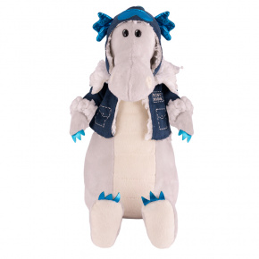 Игрушка м/н Дракон Эштон в дубленке и шлеме, 25см, серый/синий в интернет-магазине флористических аксессуаров Азалия Декор