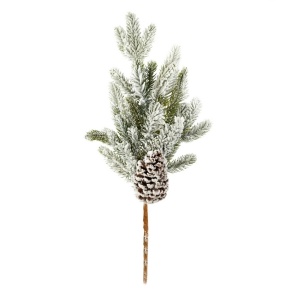 Ветка еловая с шишкой заснеженная, 56см, зеленый/белый в интернет-магазине флористических аксессуаров Азалия Декор