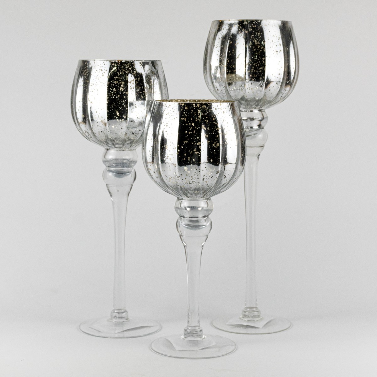 Набор ваз Бокал 3шт. (стекло), D13хH30/35/40см, серебряный в интернет-магазине флористических аксессуаров Азалия Декор