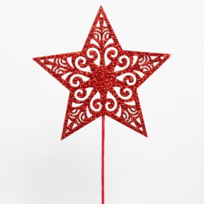 Вставка Звезда с глиттером, 8хH20см, (в уп. 12шт.), красный в интернет-магазине флористических аксессуаров Азалия Декор
