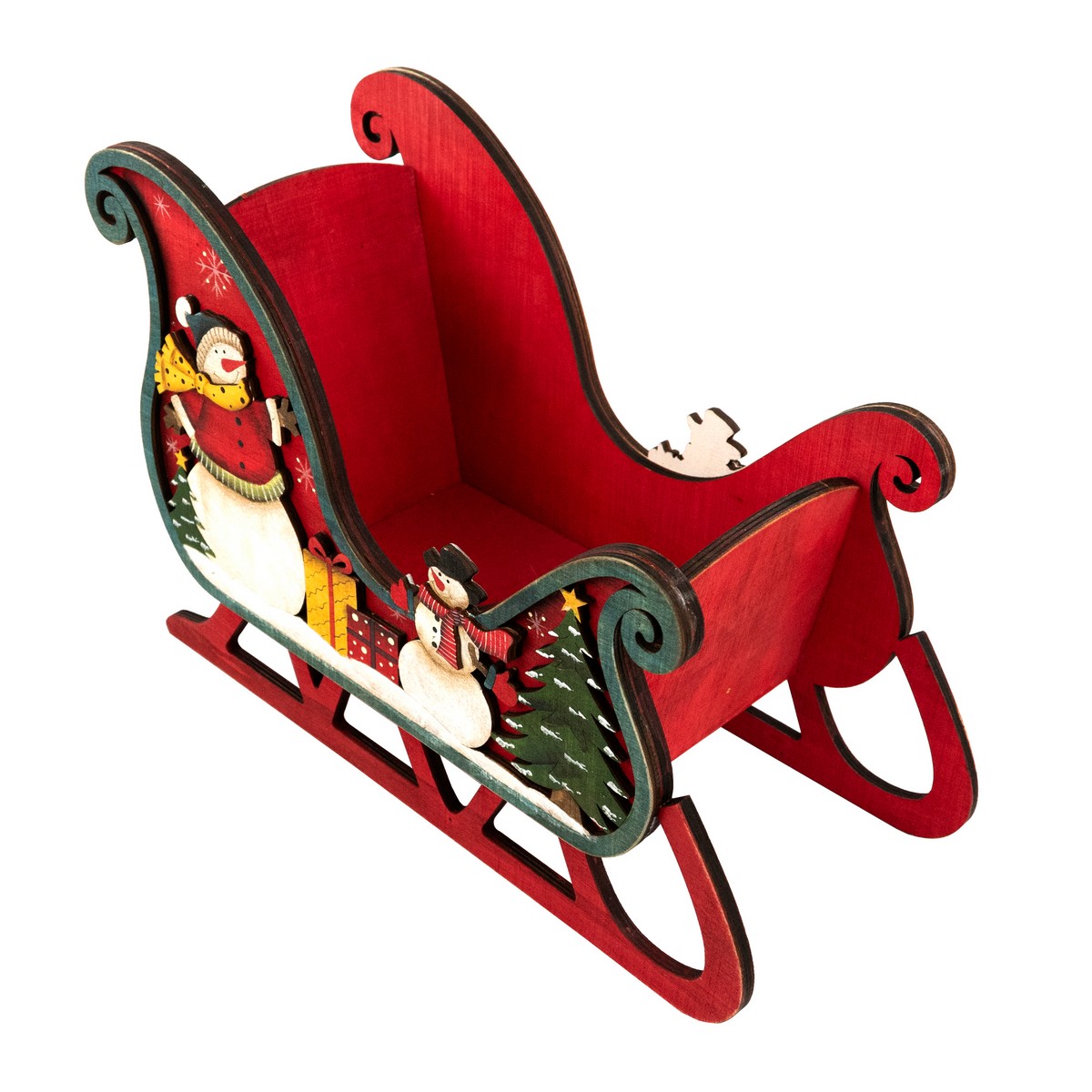 Сувенир Санки (дерево), Н24,5х36х16,5см, красный в интернет-магазине флористических аксессуаров Азалия Декор