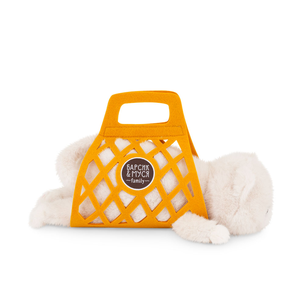 Игрушка м/н Кот Барсик в сумке, 35см, кремовый в интернет-магазине флористических аксессуаров Азалия Декор