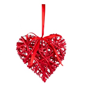 Сердце плетеное подвесное (ива), 25x25см, красный в интернет-магазине флористических аксессуаров Азалия Декор