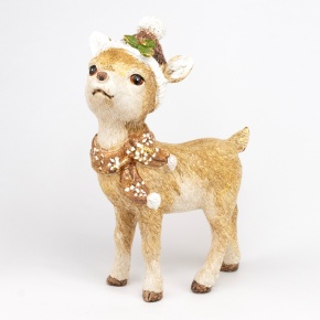 Сувенир Оленёнок в шапке (полирезин), Н18x13x8см, кремовый/золотой в интернет-магазине флористических аксессуаров Азалия Декор