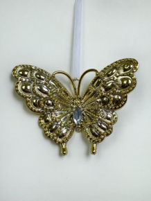 Украшение подвесное Бабочка (пластик), 9х11,5см, золотой в интернет-магазине флористических аксессуаров Азалия Декор