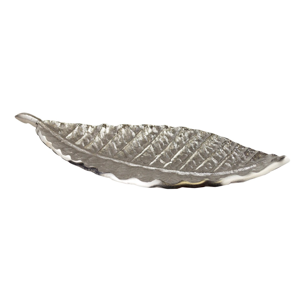 Блюдо Лист (металл), 34х13хH4см, серебряный в интернет-магазине флористических аксессуаров Азалия Декор