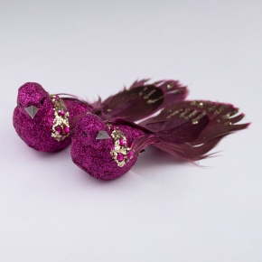 Набор птичек с глиттером на прищепках 2шт., 15см, розовый в интернет-магазине флористических аксессуаров Азалия Декор