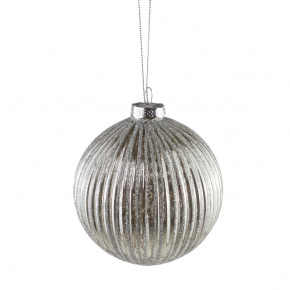 Украшение подвесное Шар (стекло), D8см, серебряный в интернет-магазине флористических аксессуаров Азалия Декор