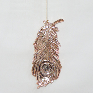 Украшение подвесное Перо павлина с глиттером, 17см, розовое золото в интернет-магазине флористических аксессуаров Азалия Декор