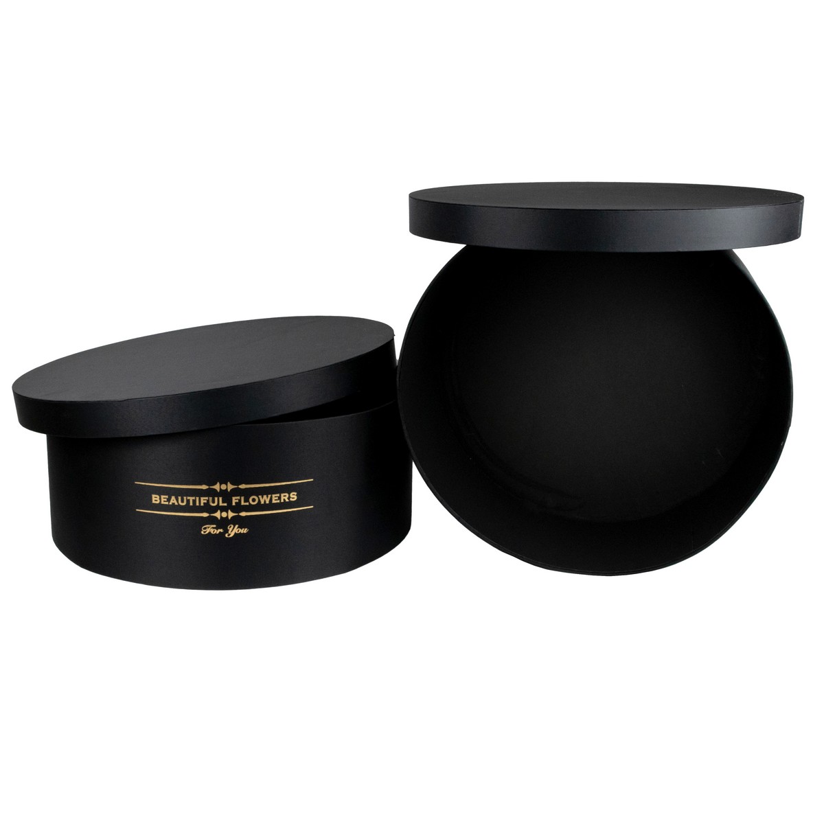 Набор коробок подарочных круглых 2шт., D49xH19,8см, черный в интернет-магазине флористических аксессуаров Азалия Декор