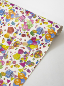 Бумага упаковочная Веселый Праздник 70 см 4,5 м, желтый/розовый/голубой в интернет-магазине флористических аксессуаров Азалия Декор