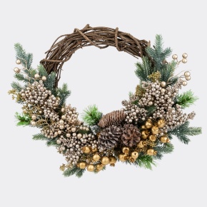 Венок еловый с ягодами и шишками, D50 см, зеленый/шампань в интернет-магазине флористических аксессуаров Азалия Декор