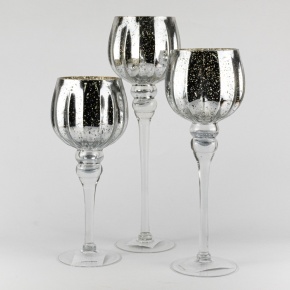 Набор ваз Бокал 3шт. (стекло), D13хH30/35/40см, серебряный в интернет-магазине флористических аксессуаров Азалия Декор