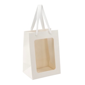 Пакет подарочный с прозрачной вставкой (крафт), 18x13x25см (в уп. 12шт.), белый в интернет-магазине флористических аксессуаров Азалия Декор