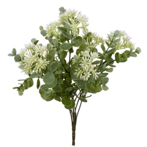 Зелень с цветами на вставке, 31см, зеленый/белый в интернет-магазине флористических аксессуаров Азалия Декор