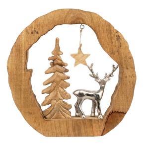 Сувенир Новогодний (металл/дерево), H25x25x3,5см, серебряный в интернет-магазине флористических аксессуаров Азалия Декор