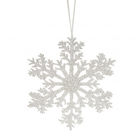 Украшение подвесное Снежинка с глиттером (пластик), 20см, белый в интернет-магазине флористических аксессуаров Азалия Декор