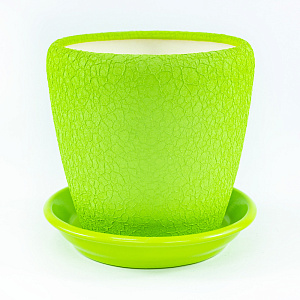 Цв. горшок с поддоном Грация №4 Шелк (керамика), D11,5xH13см., 1,2л., зеленый в интернет-магазине флористических аксессуаров Азалия Декор