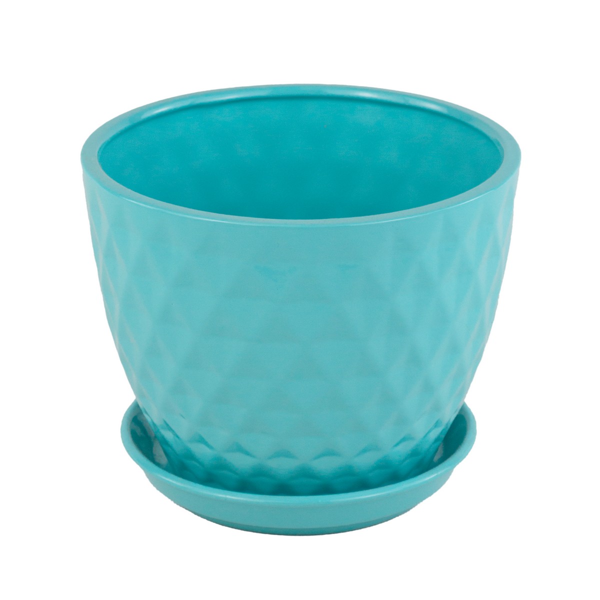 Цв. Горшок с поддоном Ромб Глянец (керамика), D18,5xH15,5см., 3л., бирюзовый в интернет-магазине флористических аксессуаров Азалия Декор