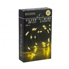 Гирлянда светодиодная, 20 ламп, тепл. бел. свет, работа от батареек (не в комплекте), шнур 10см, прозрачн. в интернет-магазине флористических аксессуаров Азалия Декор