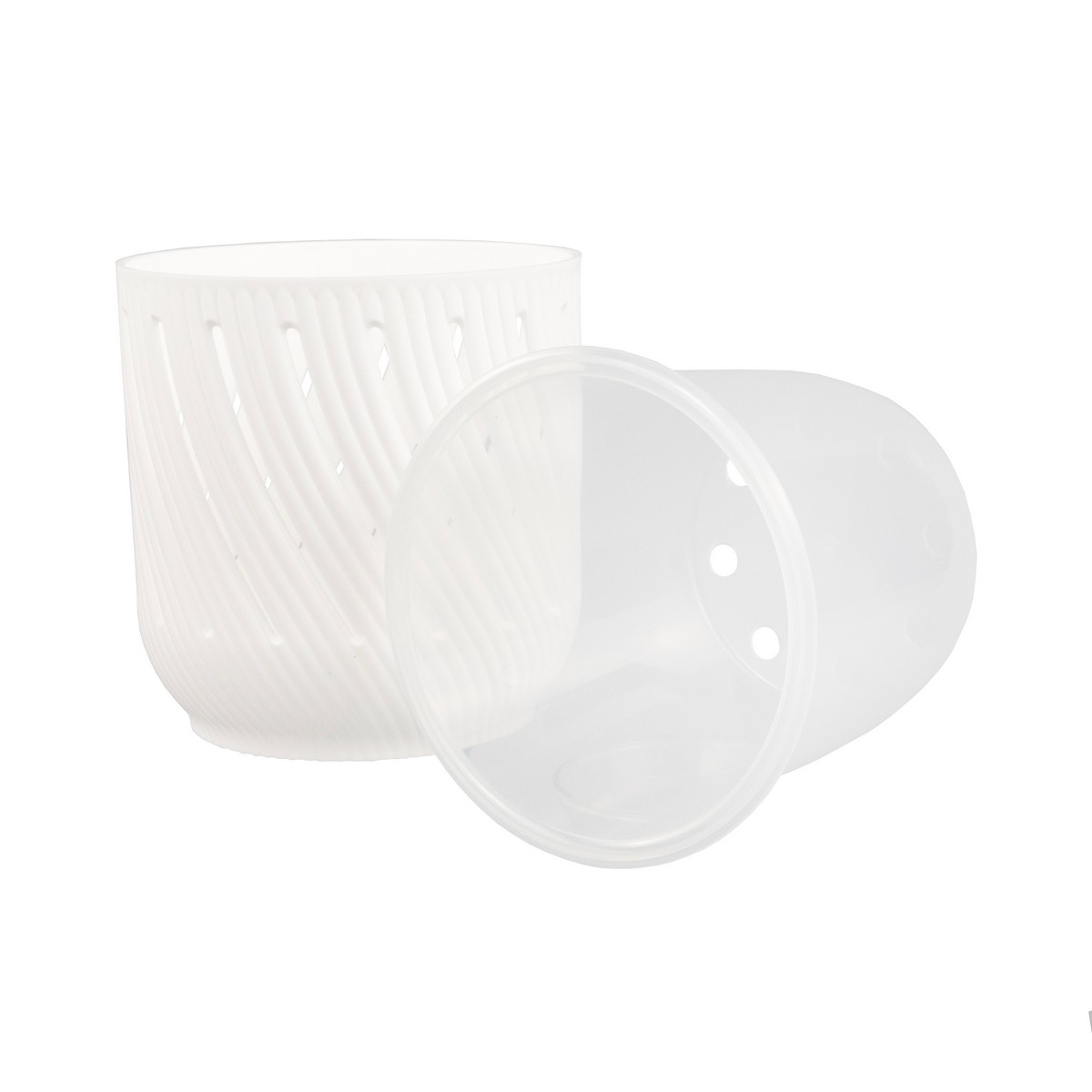 Кашпо Флер со вставкой (пластик), D12,5xH13см, 1,3л, белый в интернет-магазине флористических аксессуаров Азалия Декор