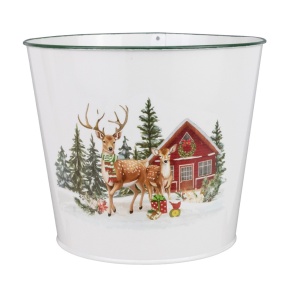 Кашпо Олень (металл), D17,5хH15см, белый в интернет-магазине флористических аксессуаров Азалия Декор