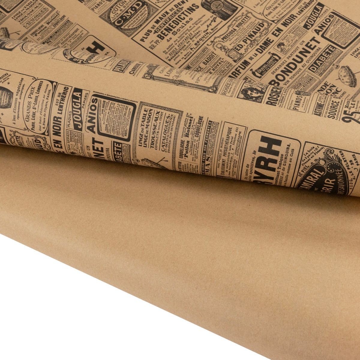 Бумага упаковочная крафт Винтажная газета 60гр, 72 см 10 м, натуральный/черный в интернет-магазине флористических аксессуаров Азалия Декор