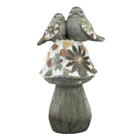 Садовая фигура Птички на грибе (керамика), H40x22х19см, серый в интернет-магазине флористических аксессуаров Азалия Декор