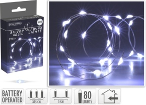 Гирлянда светодиодная, 80 ламп, белый свет, работа от батареек (не в комплекте), шнур 10см, прозрачн. в интернет-магазине флористических аксессуаров Азалия Декор