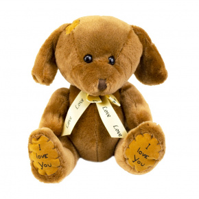 Игрушка м/н Собачка с бантом, 20см, коричневый в интернет-магазине флористических аксессуаров Азалия Декор