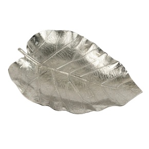 Блюдо Лист (металл), 45х33xH7см, серебряный в интернет-магазине флористических аксессуаров Азалия Декор