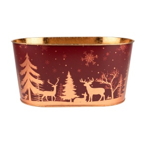 Кашпо Зимний пейзаж (металл), 22,5x13,5хH11,5см, красный/золотой в интернет-магазине флористических аксессуаров Азалия Декор
