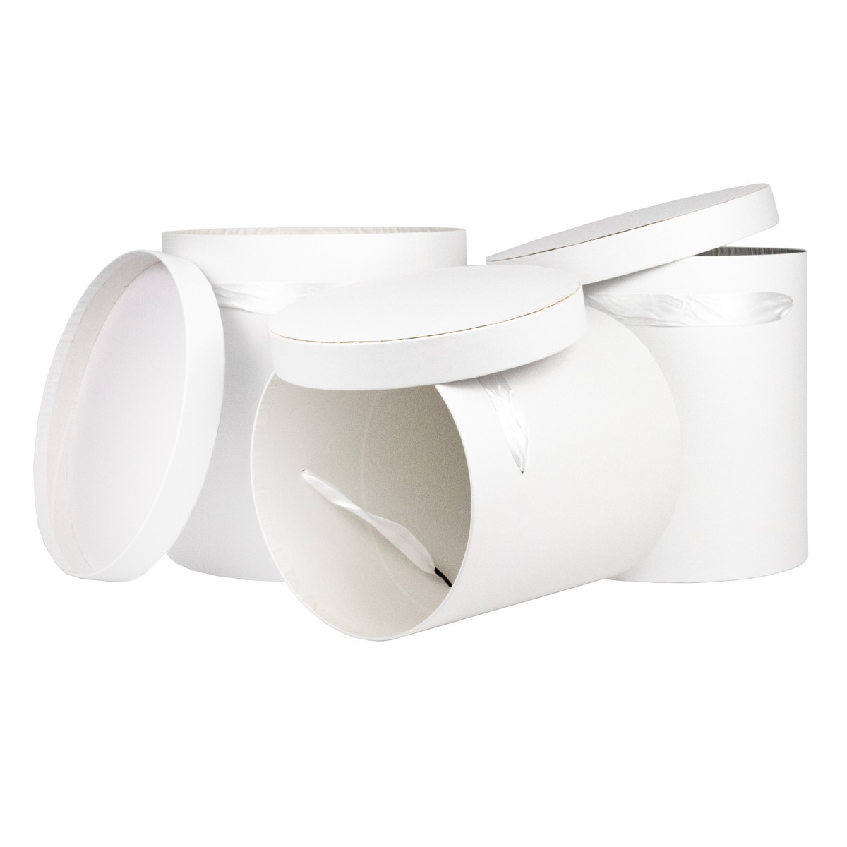 Набор коробок подарочных круглых 3шт., D25,5xH27,8см, белый в интернет-магазине флористических аксессуаров Азалия Декор