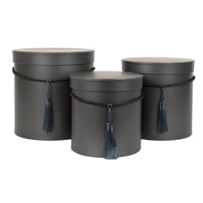 Набор коробок подарочных круглых 3шт., D22,5xH22,5см, черный в интернет-магазине флористических аксессуаров Азалия Декор