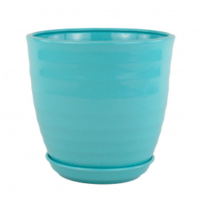 Цв. Горшок с поддоном Обруч Глянец (керамика), D22xH20см., 5л., бирюзовый в интернет-магазине флористических аксессуаров Азалия Декор