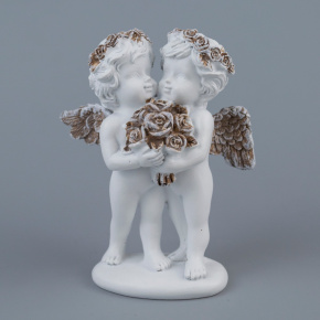 Сувенир Ангелочки с розами (полирезин), H11х9х6см, белый в интернет-магазине флористических аксессуаров Азалия Декор