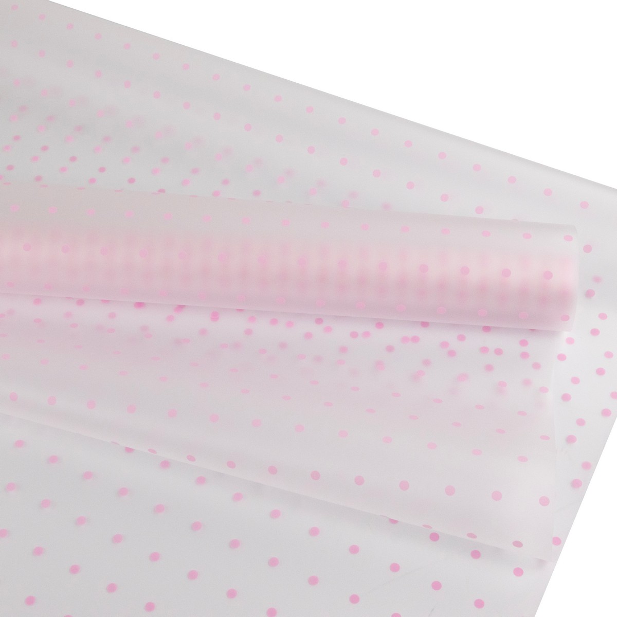 Пленка матовая Горошек 50мкр, 57 см 9,2 м, розовый в интернет-магазине флористических аксессуаров Азалия Декор