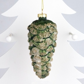 Украшение подвесное Шишка (стекло), Н13х6х6см, зеленый в интернет-магазине флористических аксессуаров Азалия Декор