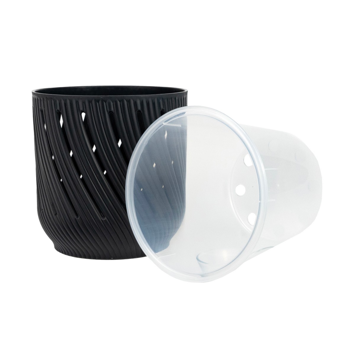 Кашпо Флер со вставкой (пластик), D12,5xH13см, 1,3л, антрацитовый в интернет-магазине флористических аксессуаров Азалия Декор