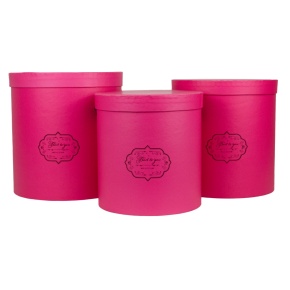 Набор коробок подарочных круглых 3шт., D25,5xH27,8см, фуксия в интернет-магазине флористических аксессуаров Азалия Декор