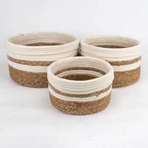 Набор кашпо плетеных 3шт. (растительный материал/джут), D35хH20см, натуральный/белый в интернет-магазине флористических аксессуаров Азалия Декор