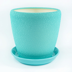 Цв. горшок с поддоном Грация №3 Шелк (керамика), D14,5xH16см., 2,5л., бирюзовый в интернет-магазине флористических аксессуаров Азалия Декор