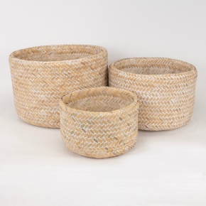 Набор кашпо плетеных 3шт. (бамбук),  D36xH25см, отбеленный в интернет-магазине флористических аксессуаров Азалия Декор