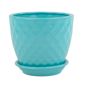 Цв. Горшок с поддоном Ромб Глянец (керамика), D17xH14см., 2л., бирюзовый в интернет-магазине флористических аксессуаров Азалия Декор