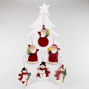 Украшение подвесное Санта/Снеговик (дерево), H12,5x8см, в асс., красный/белый в интернет-магазине флористических аксессуаров Азалия Декор