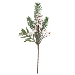 Ветка еловая с ягодами, H30 см, белый в интернет-магазине флористических аксессуаров Азалия Декор