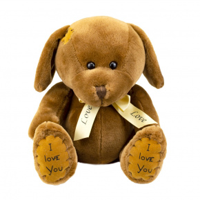 Игрушка м/н Собачка с бантом, 25см, коричневый в интернет-магазине флористических аксессуаров Азалия Декор