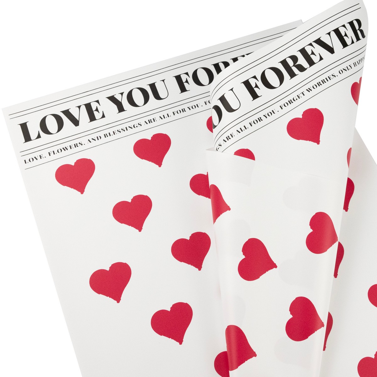 Пленка с каймой Сердца 65мкр, 20 листов, 35х50см, белый/ красный в интернет-магазине флористических аксессуаров Азалия Декор