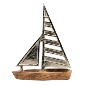Сувенир Корабль (металл/дерево), H34,5x24х6,5см, серебряный в интернет-магазине флористических аксессуаров Азалия Декор